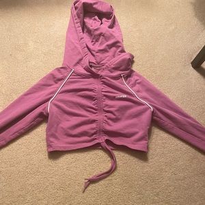 Bo+Tee cropped ruched pink hoodie
